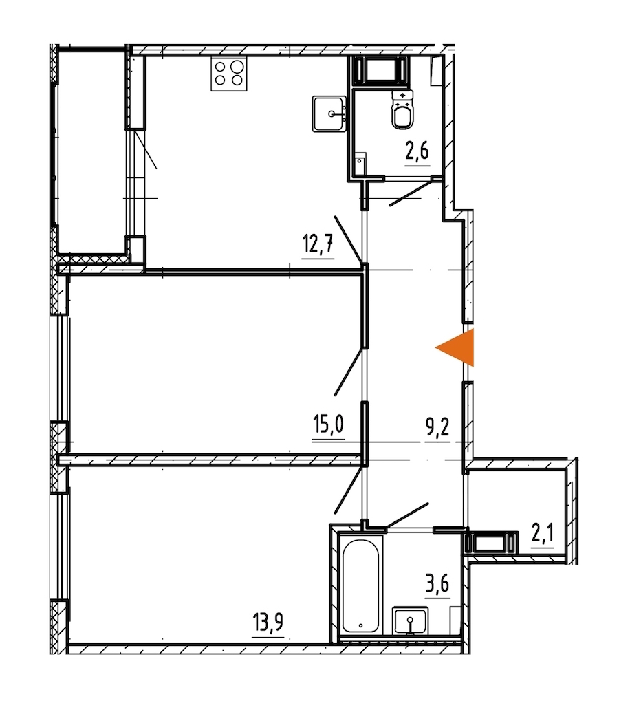 Двухкомнатная квартира в : площадь 61.2 м2 , этаж: 9 – купить в Санкт-Петербурге